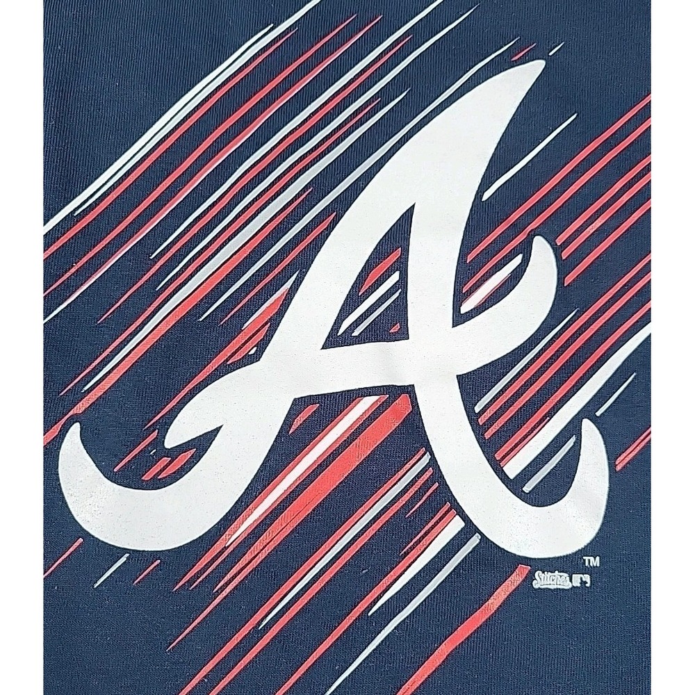 STITCHES Youth Atlanta Braves Short‎ Sleeve Crew Neck T-Shirt, Navy, Medium